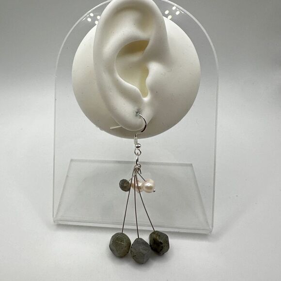3" long faceted labradorite beads with freshwater pearls dangle earrings! - Picture 10 of 12